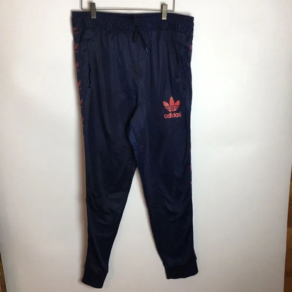 Vintage Adidas Sweatpants Joggers navy blue polyester fleece lined  Mens XL